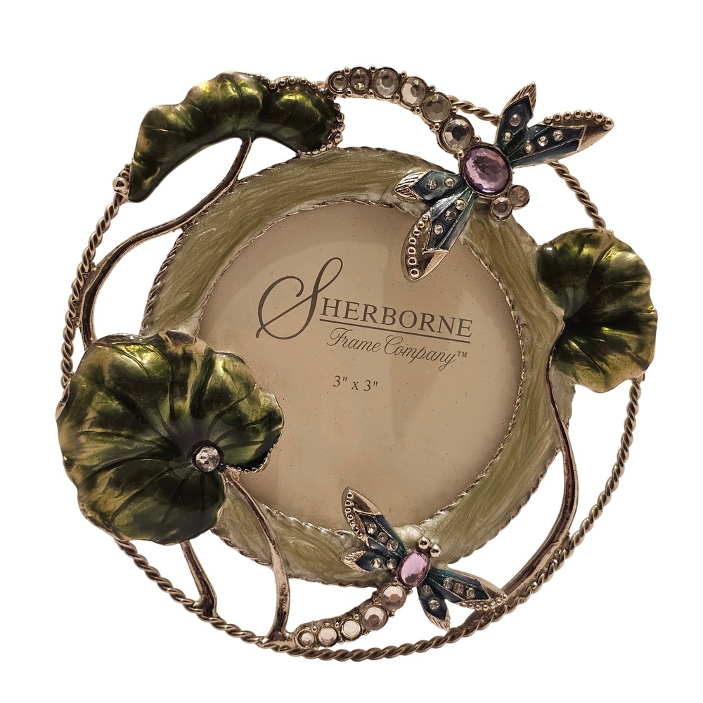 Sherborne Frame Company Jeweled Dragonfly Lily Pad Round 3x3 Picture Frame